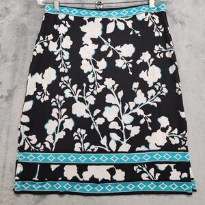 BCBGMAXAZRIA Skirt Womens S Black White Blue Floral Stretch Rayon Casual Pencil